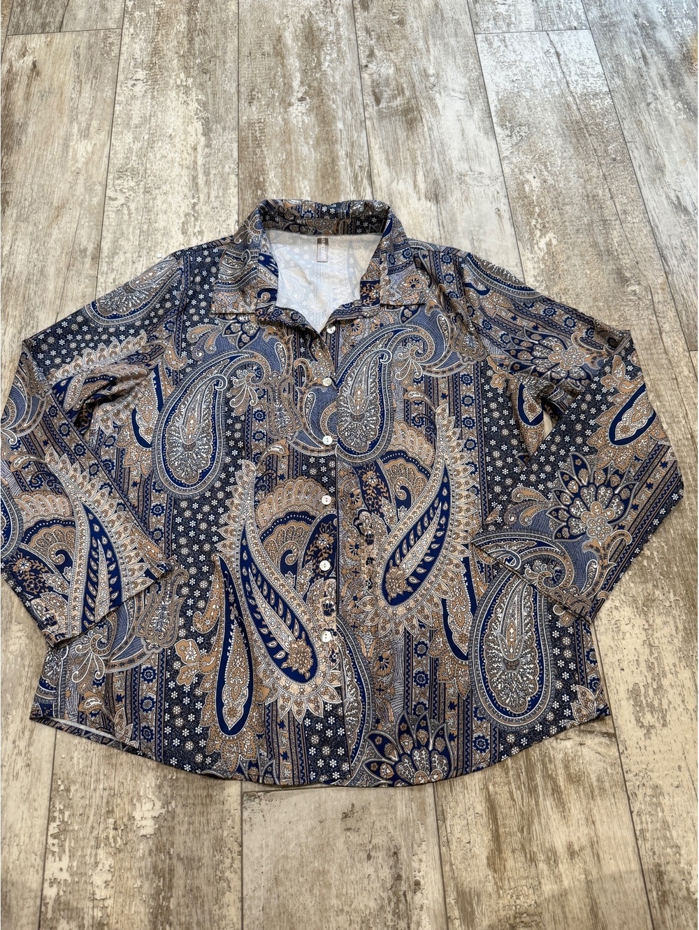 Noracora XXL Paisley Button Down Shirt Boho Blue Blouse